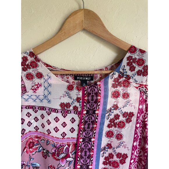 Roz & Ali Pink Cream Sleeveless Top Size XL Peasant Boho Bohemian Floral - Picture 5 of 6